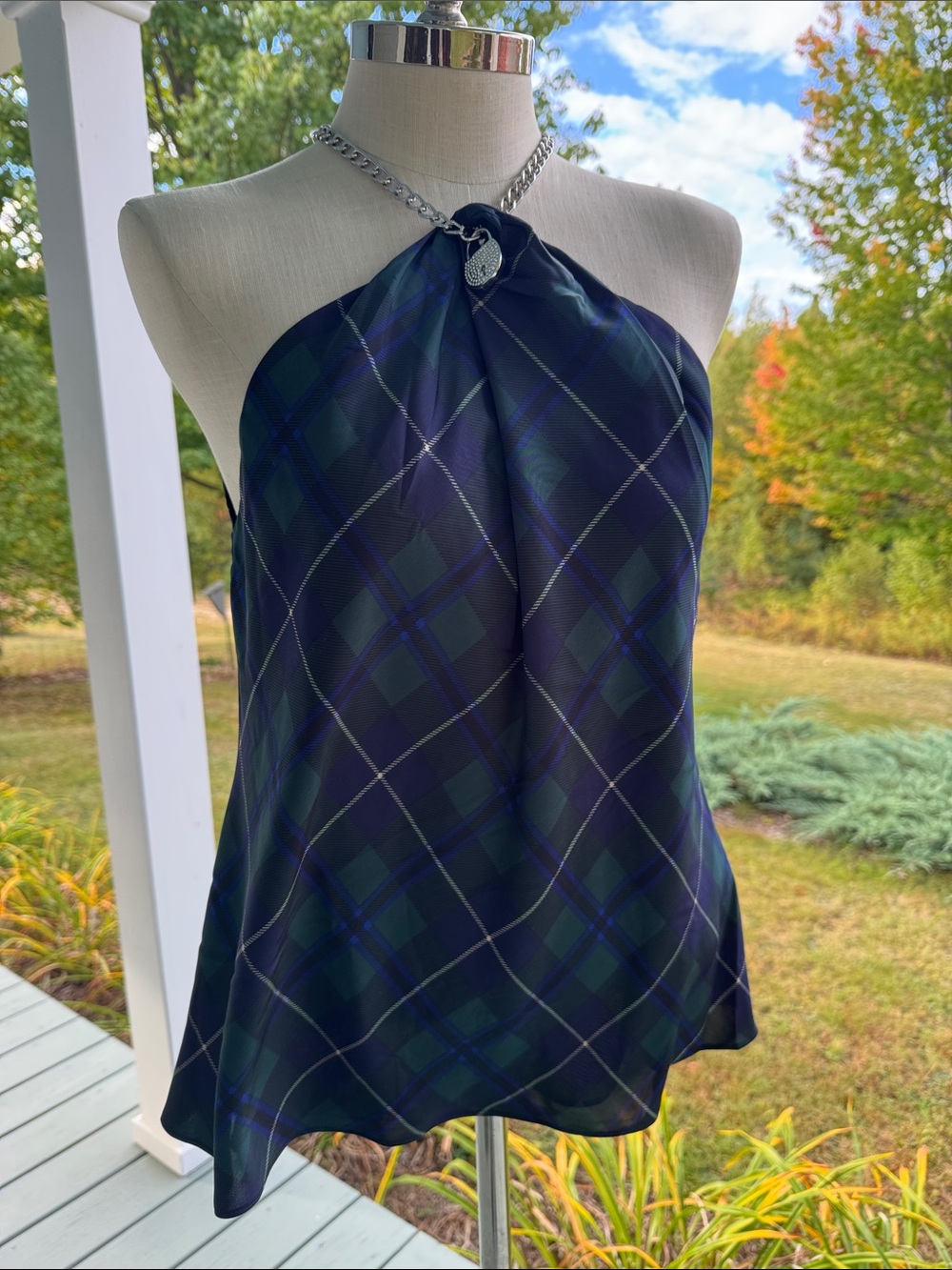 RL Navy and Green Plaid Halter Camisole
